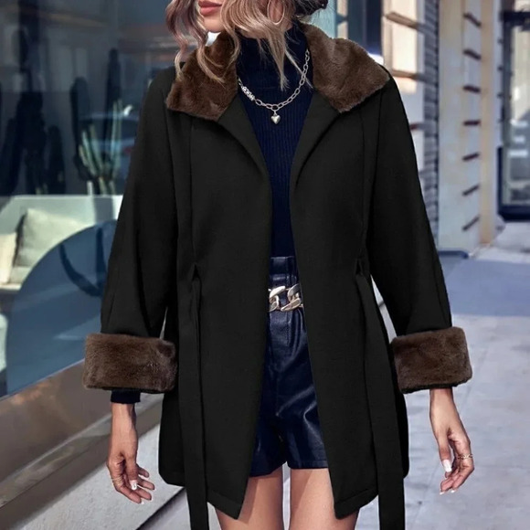 Black Preppy Womens Overcoat - Picture 5 of 5